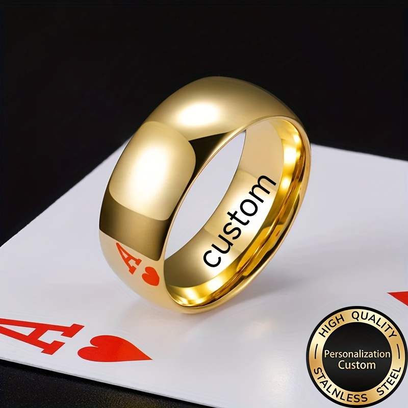 Men's Customized Engraved Golden Plated Ring, Fashion Gift